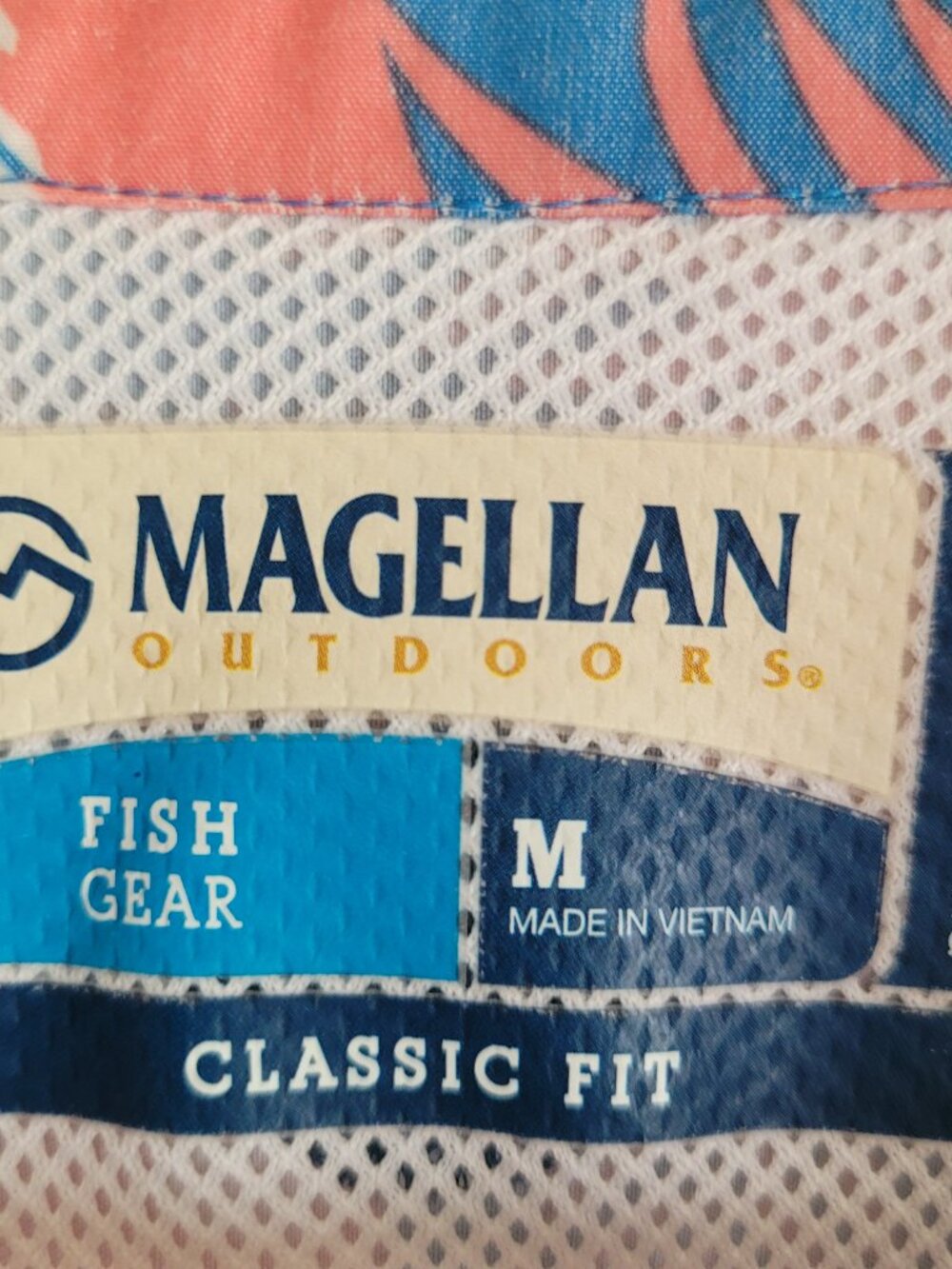 Magellan Outdoors Womens Medium Blue Pink Shirt Dress Fish Gear Tropical Collar - Picture 4 of 7